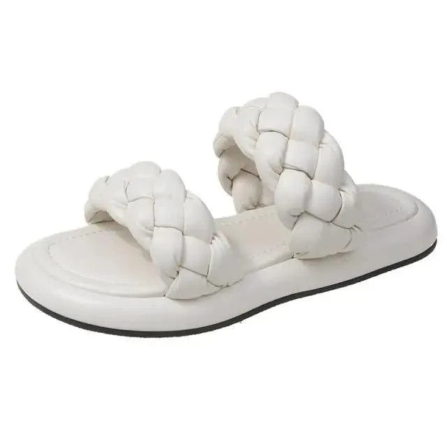 Elegant Solid Sandals Comfortable Women Summer Collection - Narrow Band Platform Cute Sandals Slippers Outfit indoor outdoor Stevvex
