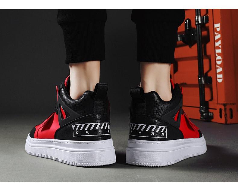 Elegant Sport Men's Sneaker Trend High Top Platform Shoes Spring Vulcanized Shoes Leather Casual Sport Fashion Flat Low Top Sneaker Lace-up Modern Design Stevvex