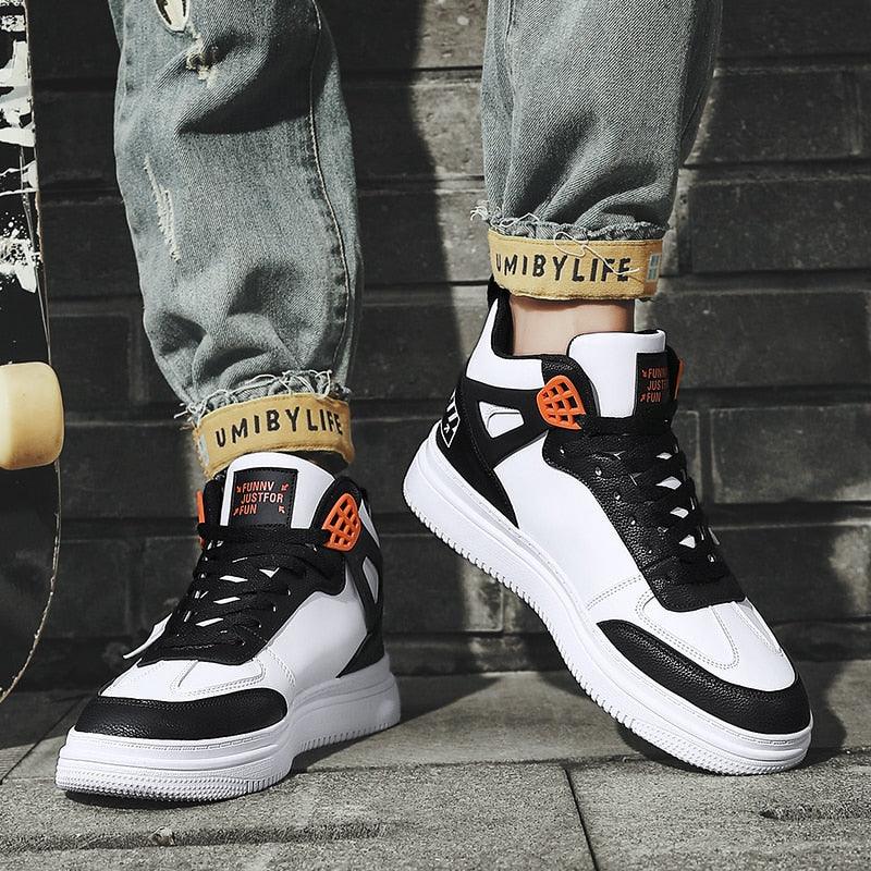 Elegant Sport Men's Sneaker Trend High Top Platform Shoes Spring Vulcanized Shoes Leather Casual Sport Fashion Flat Low Top Sneaker Lace-up Modern Design Stevvex
