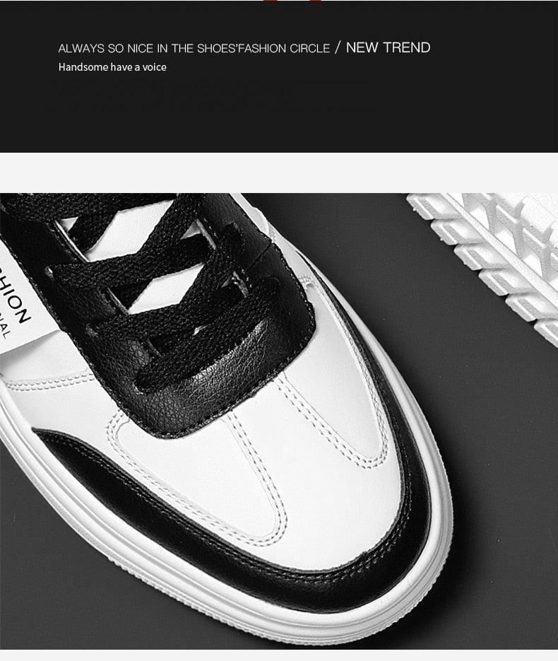 Elegant Sport Men's Sneaker Trend High Top Platform Shoes Spring Vulcanized Shoes Leather Casual Sport Fashion Flat Low Top Sneaker Lace-up Modern Design Stevvex