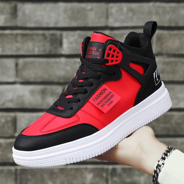 Elegant Sport Men's Sneaker Trend High Top Platform Shoes Spring Vulcanized Shoes Leather Casual Sport Fashion Flat Low Top Sneaker Lace-up Modern Design Stevvex