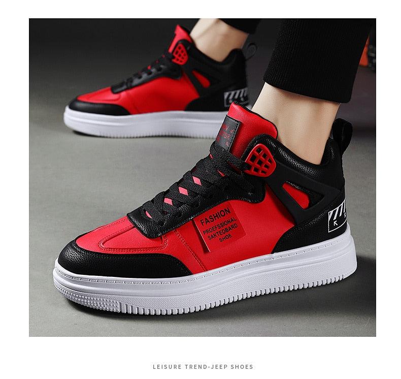 Elegant Sport Men's Sneaker Trend High Top Platform Shoes Spring Vulcanized Shoes Leather Casual Sport Fashion Flat Low Top Sneaker Lace-up Modern Design Stevvex