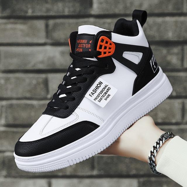 Elegant Sport Men's Sneaker Trend High Top Platform Shoes Spring Vulcanized Shoes Leather Casual Sport Fashion Flat Low Top Sneaker Lace-up Modern Design Stevvex