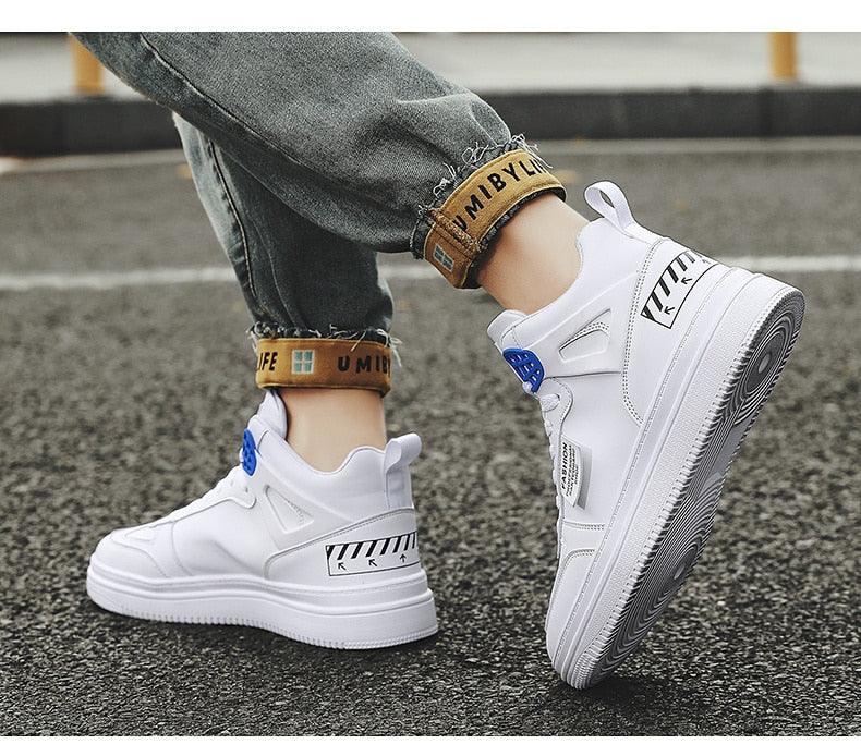 Elegant Sport Men's Sneaker Trend High Top Platform Shoes Spring Vulcanized Shoes Leather Casual Sport Fashion Flat Low Top Sneaker Lace-up Modern Design Stevvex