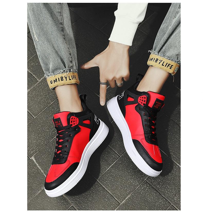 Elegant Sport Men's Sneaker Trend High Top Platform Shoes Spring Vulcanized Shoes Leather Casual Sport Fashion Flat Low Top Sneaker Lace-up Modern Design Stevvex