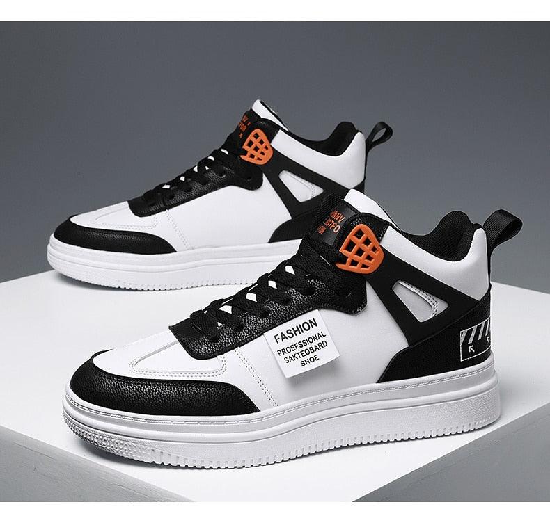 Elegant Sport Men's Sneaker Trend High Top Platform Shoes Spring Vulcanized Shoes Leather Casual Sport Fashion Flat Low Top Sneaker Lace-up Modern Design Stevvex