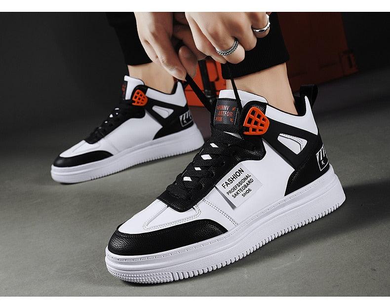 Elegant Sport Men's Sneaker Trend High Top Platform Shoes Spring Vulcanized Shoes Leather Casual Sport Fashion Flat Low Top Sneaker Lace-up Modern Design Stevvex
