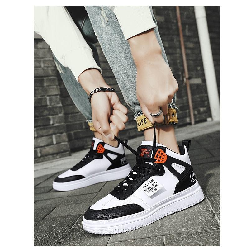 Elegant Sport Men's Sneaker Trend High Top Platform Shoes Spring Vulcanized Shoes Leather Casual Sport Fashion Flat Low Top Sneaker Lace-up Modern Design Stevvex