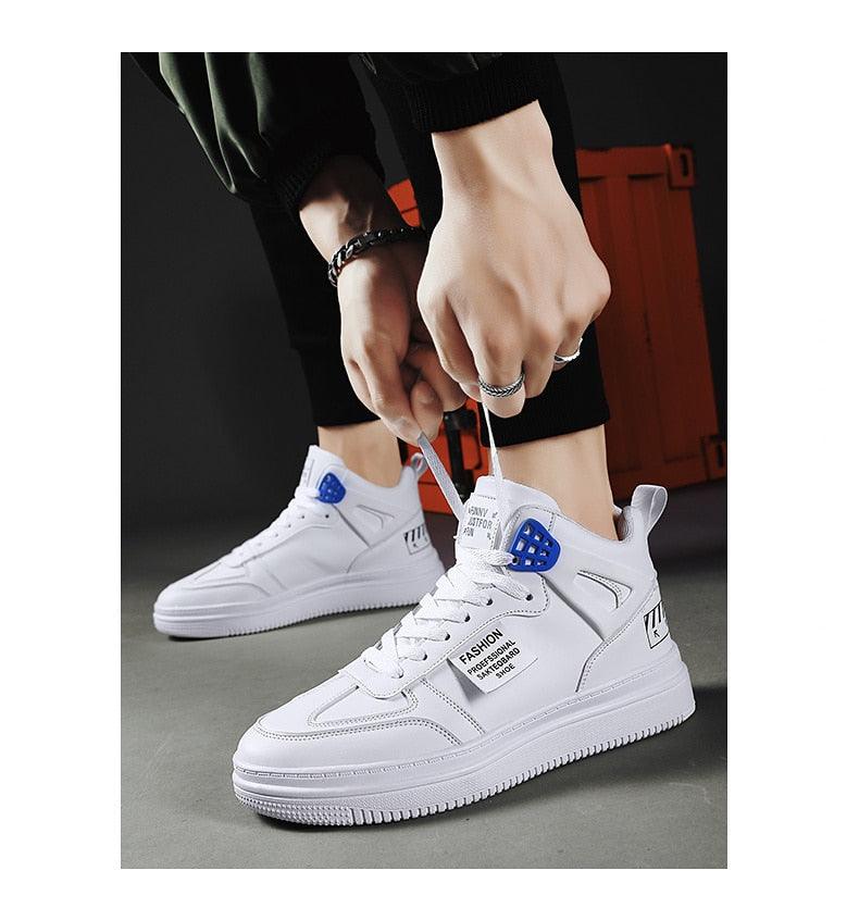 Elegant Sport Men's Sneaker Trend High Top Platform Shoes Spring Vulcanized Shoes Leather Casual Sport Fashion Flat Low Top Sneaker Lace-up Modern Design Stevvex