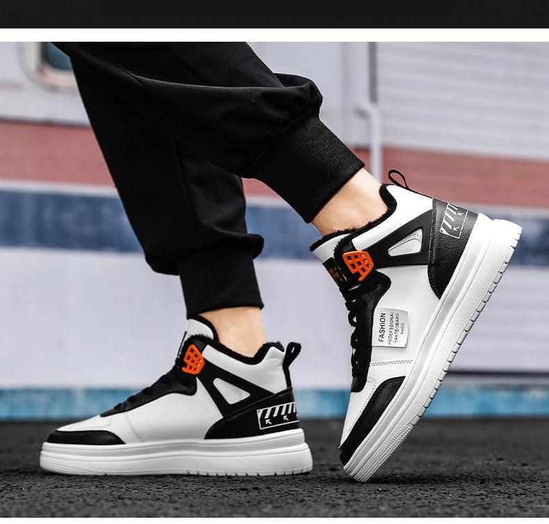Elegant Sport Men's Sneaker Trend High Top Platform Shoes Spring Vulcanized Shoes Leather Casual Sport Fashion Flat Low Top Sneaker Lace-up Modern Design Stevvex