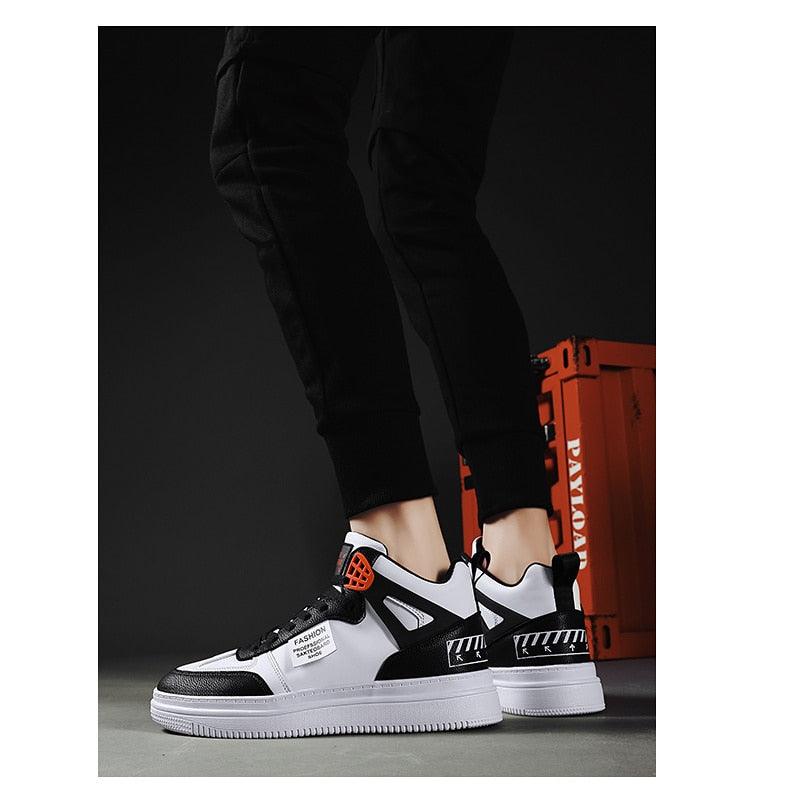 Elegant Sport Men's Sneaker Trend High Top Platform Shoes Spring Vulcanized Shoes Leather Casual Sport Fashion Flat Low Top Sneaker Lace-up Modern Design Stevvex