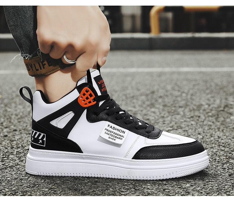 Elegant Sport Men's Sneaker Trend High Top Platform Shoes Spring Vulcanized Shoes Leather Casual Sport Fashion Flat Low Top Sneaker Lace-up Modern Design Stevvex