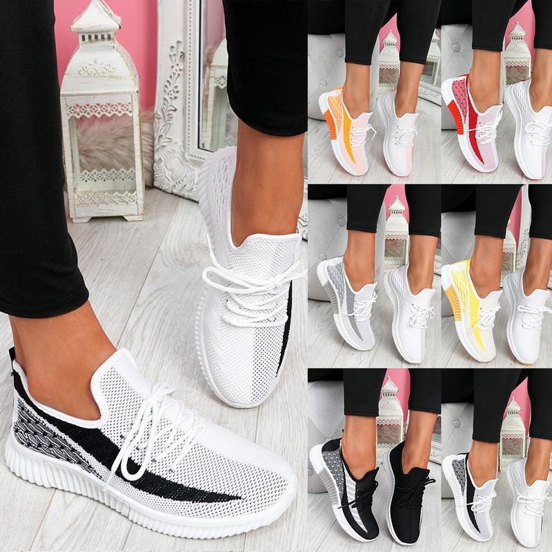 Elegant Sport Women's Vulcanized Female Lace Up Mesh Sneakers Round Toe Casual Walking Shoes Mesh Flat Anti-slip Women Breathable Mesh Fashion Sneakers Stevvex