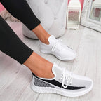 Elegant Sport Women's Vulcanized Female Lace Up Mesh Sneakers Round Toe Casual Walking Shoes Mesh Flat Anti-slip Women Breathable Mesh Fashion Sneakers Stevvex