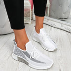 Elegant Sport Women's Vulcanized Female Lace Up Mesh Sneakers Round Toe Casual Walking Shoes Mesh Flat Anti-slip Women Breathable Mesh Fashion Sneakers Stevvex