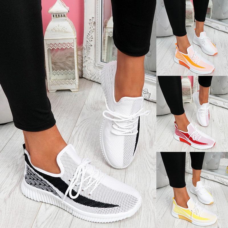 Elegant Sport Women's Vulcanized Female Lace Up Mesh Sneakers Round Toe Casual Walking Shoes Mesh Flat Anti-slip Women Breathable Mesh Fashion Sneakers Stevvex