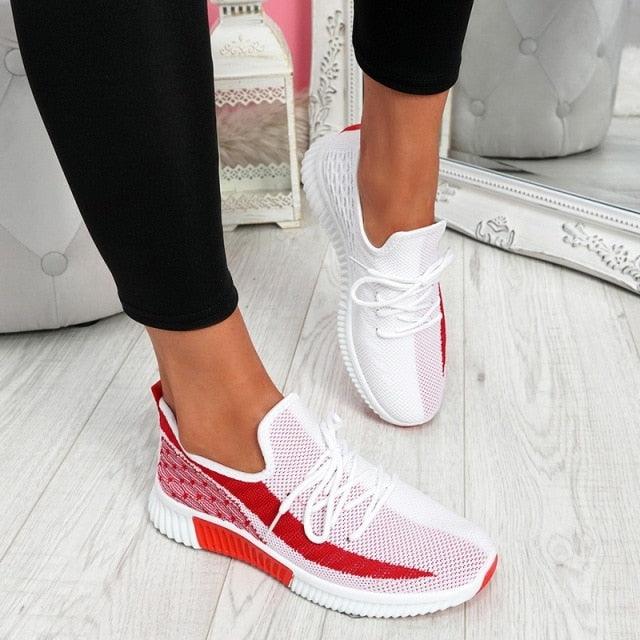 Elegant Sport Women's Vulcanized Female Lace Up Mesh Sneakers Round Toe Casual Walking Shoes Mesh Flat Anti-slip Women Breathable Mesh Fashion Sneakers Stevvex