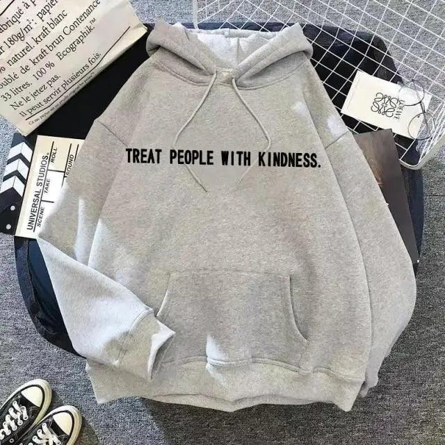 Elegant Spring Casual Treat People With Kindness Women/Men Vintage Casual Casual Hoodies with Pockets Letter Print Design and Cute Print Drawstring Hoodies For Men Women Comfortable Unisex Hoodies Stevvex