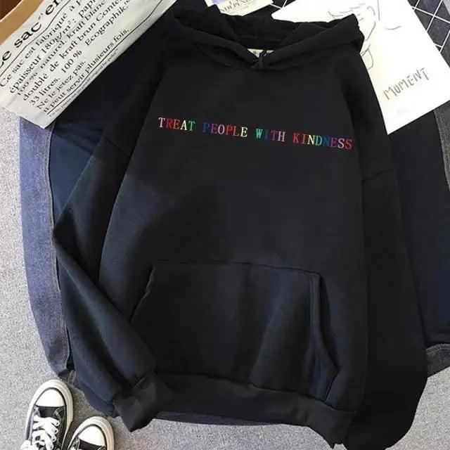 Elegant Spring Casual Treat People With Kindness Women/Men Vintage Casual Casual Hoodies with Pockets Letter Print Design and Cute Print Drawstring Hoodies For Men Women Comfortable Unisex Hoodies Stevvex