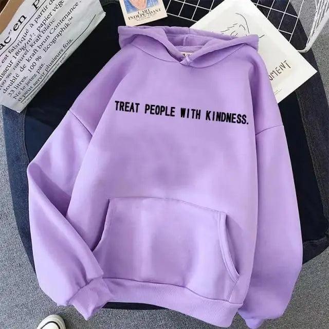 Elegant Spring Casual Treat People With Kindness Women/Men Vintage Casual Casual Hoodies with Pockets Letter Print Design and Cute Print Drawstring Hoodies For Men Women Comfortable Unisex Hoodies Stevvex