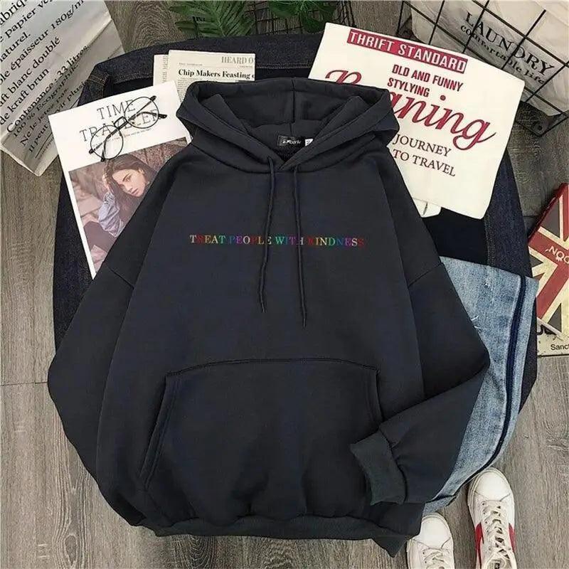 Elegant Spring Casual Treat People With Kindness Women/Men Vintage Casual Casual Hoodies with Pockets Letter Print Design and Cute Print Drawstring Hoodies For Men Women Comfortable Unisex Hoodies Stevvex