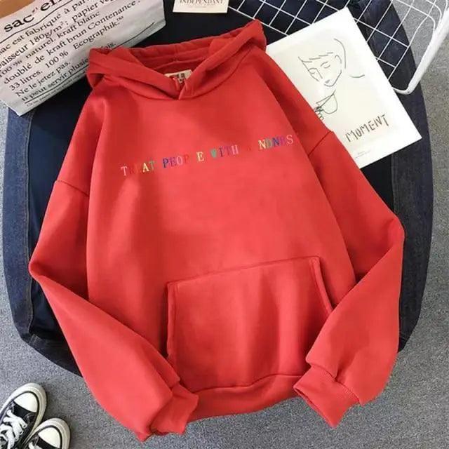 Elegant Spring Casual Treat People With Kindness Women/Men Vintage Casual Casual Hoodies with Pockets Letter Print Design and Cute Print Drawstring Hoodies For Men Women Comfortable Unisex Hoodies Stevvex