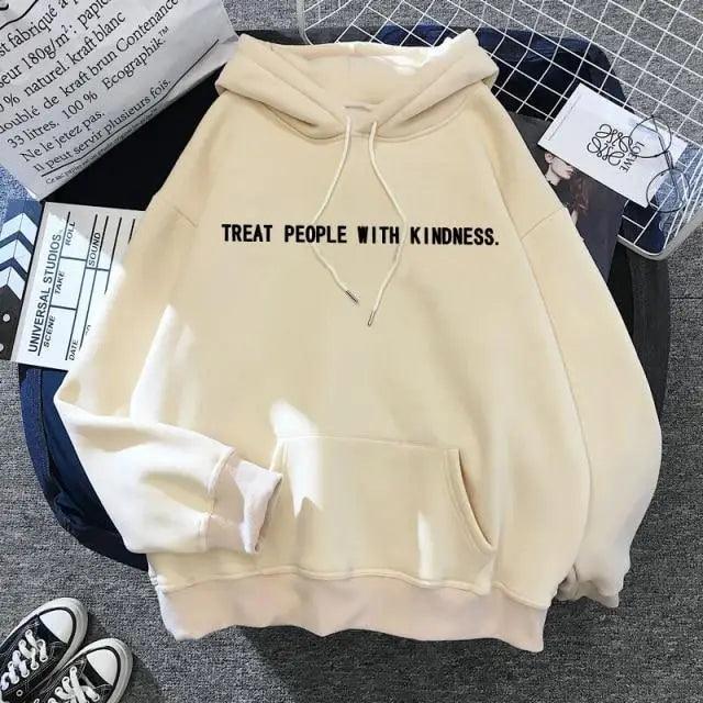 Elegant Spring Casual Treat People With Kindness Women/Men Vintage Casual Casual Hoodies with Pockets Letter Print Design and Cute Print Drawstring Hoodies For Men Women Comfortable Unisex Hoodies Stevvex