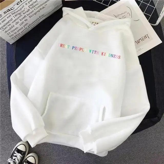 Elegant Spring Casual Treat People With Kindness Women/Men Vintage Casual Casual Hoodies with Pockets Letter Print Design and Cute Print Drawstring Hoodies For Men Women Comfortable Unisex Hoodies Stevvex