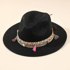Elegant Tassel Beach Hats For Women Women's Bucket Sun Hat Max Sun Protection Holiday Hats Ladies Sun Hat Summer Straw Hats UV Protection Foldable Travel One Size Hat Modern Summer Fedoras For Party