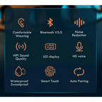 Elegant TWS Bluetooth 5.0 Earphones 2200mAh Charging Box Modern Wireless Headphone 9D Stereo Sports Waterproof Earbuds Luxury Headsets With Microphone Wireless Headphones with LED Display Wireless Earbuds with Mic, IPX8 Waterproof Touch Control Headphones