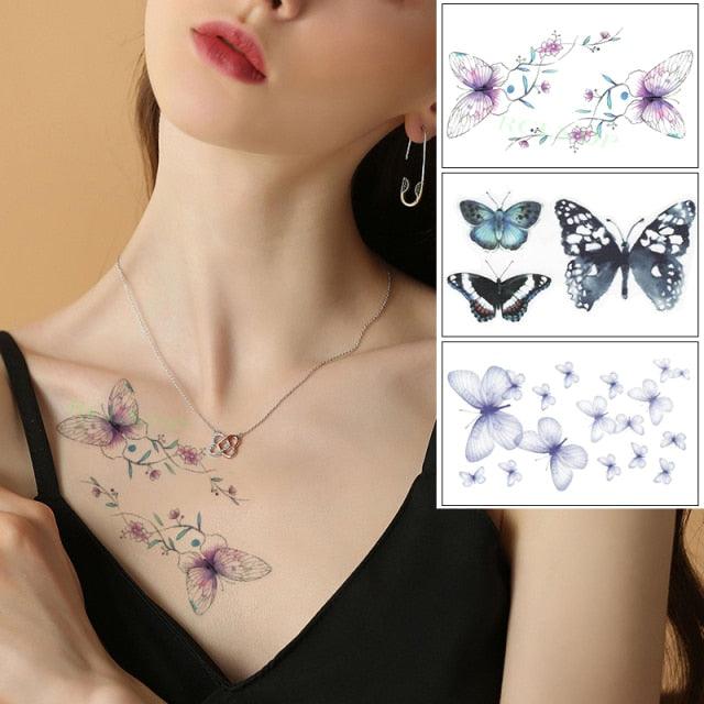 Elegant Waterproof Temporary Butterfly Sticker Tattoo Fake  Halloween Party Tattoo For Woman Girls Stevvex