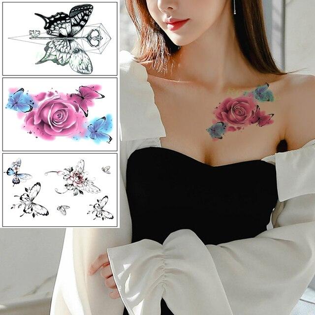 Elegant Waterproof Temporary Butterfly Sticker Tattoo Fake  Halloween Party Tattoo For Woman Girls Stevvex