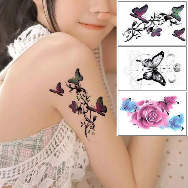 Elegant Waterproof Temporary Butterfly Sticker Tattoo Fake  Halloween Party Tattoo For Woman Girls Stevvex