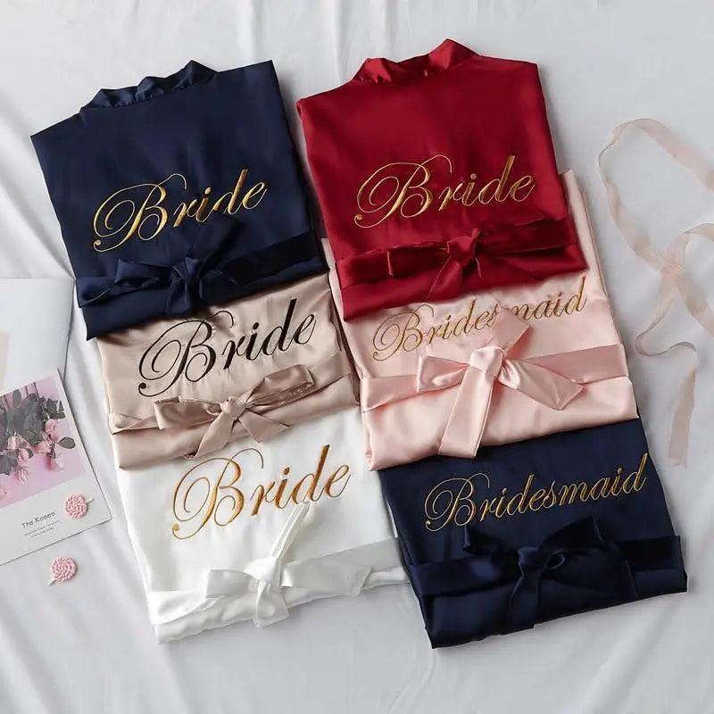 Elegant Wedding Bride Robe Lightweight Short Silk Sleepwear Women Indoor Bathrobes Stevvex