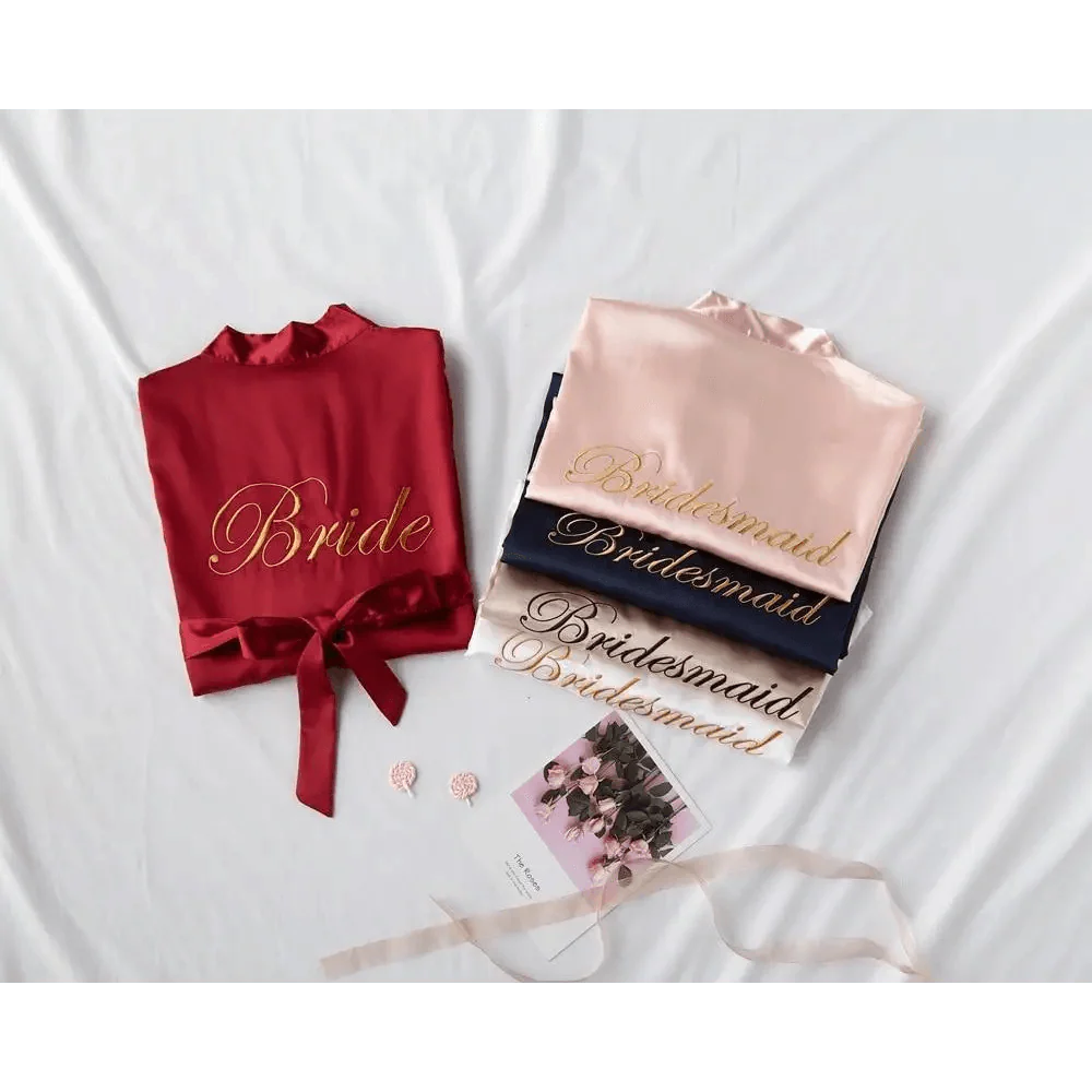 Elegant Wedding Bride Robe Lightweight Short Silk Sleepwear Women Indoor Bathrobes Stevvex