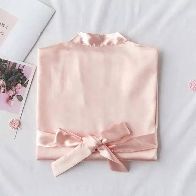 Elegant Wedding Bride Robe Lightweight Short Silk Sleepwear Women Indoor Bathrobes Stevvex