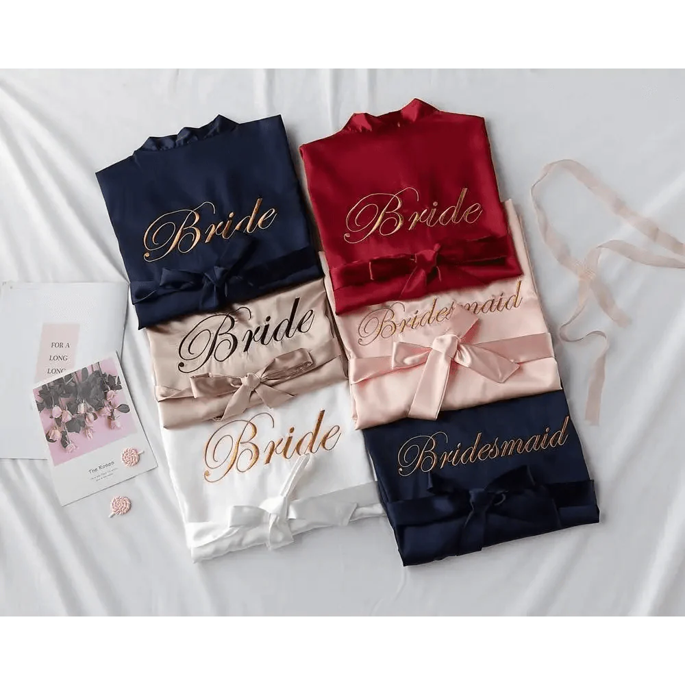 Elegant Wedding Bride Robe Lightweight Short Silk Sleepwear Women Indoor Bathrobes Stevvex