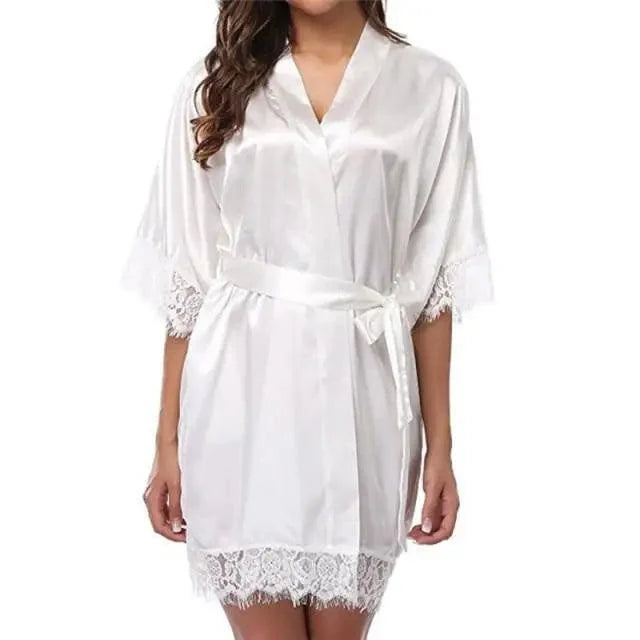 Elegant White Design Silk Short Women Bathrobe Classic Soft And Comfortable Women's Style Sleepwear Indoor Bathrobe Stevvex
