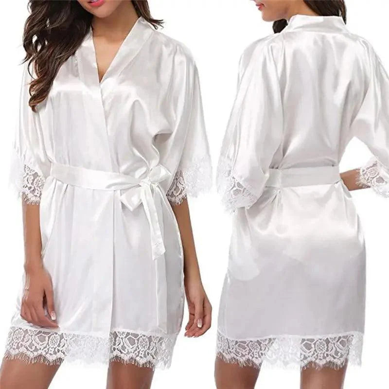 Elegant White Design Silk Short Women Bathrobe Classic Soft And Comfortable Women's Style Sleepwear Indoor Bathrobe Stevvex