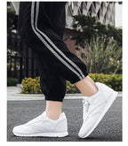 Elegant White Leather Mans Womens Sneakers Summer Lace-Up Trainers Gym Tennis Running Breathable High Quality Sport Women Mesh Wokrout Casual Slip On Flats Sneakers Stevvex