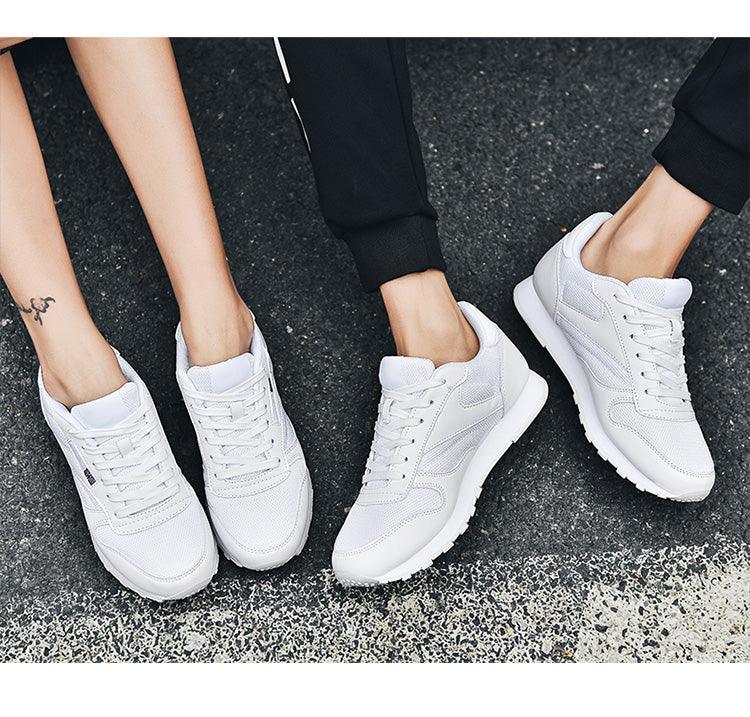 Elegant White Leather Mans Womens Sneakers Summer Lace-Up Trainers Gym Tennis Running Breathable High Quality Sport Women Mesh Wokrout Casual Slip On Flats Sneakers Stevvex