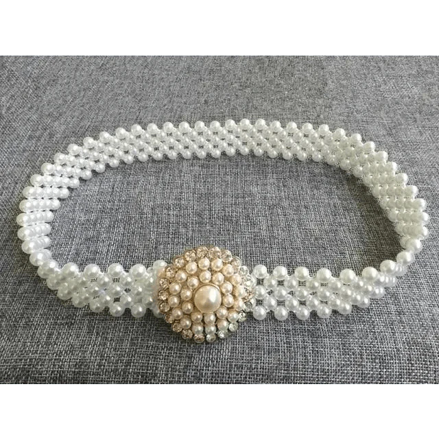 Elegant White Pearl Elastic Buckle Belt For Women Luxurious Strap Pearls Waistband Fashionable Design Stevvex