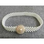 Elegant White Pearl Elastic Buckle Belt For Women Luxurious Strap Pearls Waistband Fashionable Design Stevvex