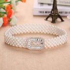 Elegant White Pearl Elastic Buckle Belt For Women Luxurious Strap Pearls Waistband Fashionable Design Stevvex
