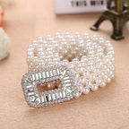 Elegant White Pearl Elastic Buckle Belt For Women Luxurious Strap Pearls Waistband Fashionable Design Stevvex