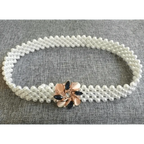 Elegant White Pearl Elastic Buckle Belt For Women Luxurious Strap Pearls Waistband Fashionable Design Stevvex