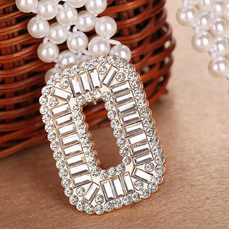 Elegant White Pearl Elastic Buckle Belt For Women Luxurious Strap Pearls Waistband Fashionable Design Stevvex