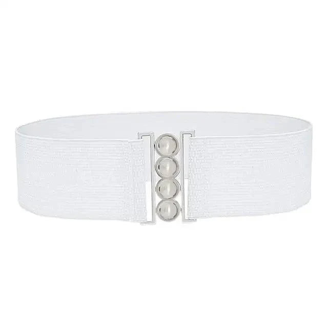 Elegant Wide Fabric Strap  Silver Metal Buckle Belts For Women Trendy Women's Fashion Stretchable Classic Color Belts Stevvex