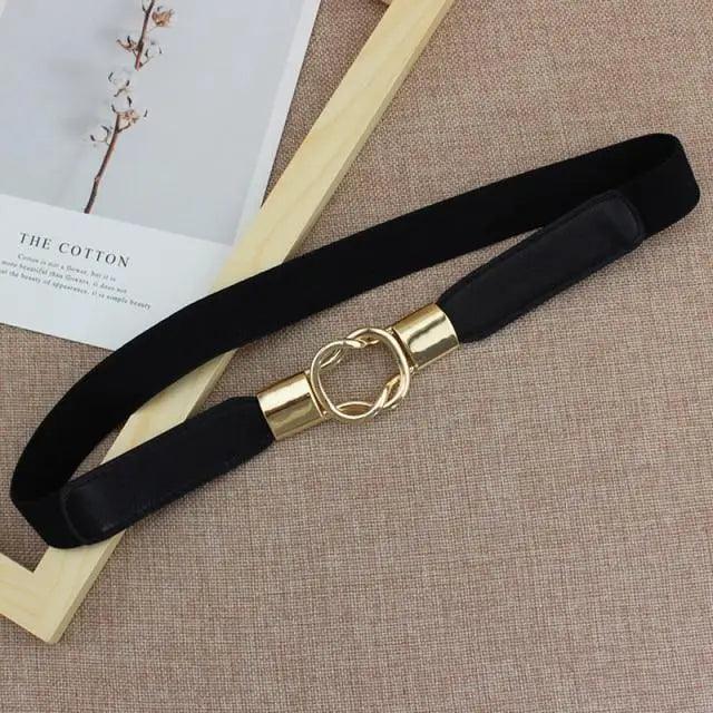 Elegant Wide Fabric Strap  Silver Metal Buckle Belts For Women Trendy Women's Fashion Stretchable Classic Color Belts Stevvex