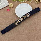 Elegant Wide Fabric Strap  Silver Metal Buckle Belts For Women Trendy Women's Fashion Stretchable Classic Color Belts Stevvex